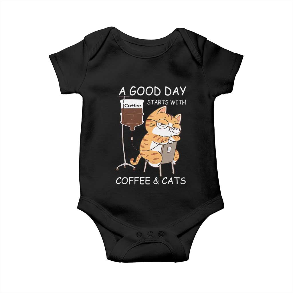 A Good Day Starts With Coffee And Cats Baby Onesie Funny Purrfect Morning TS12 Black Print Your Wear