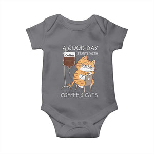 A Good Day Starts With Coffee And Cats Baby Onesie Funny Purrfect Morning TS12 Charcoal Print Your Wear