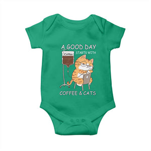 A Good Day Starts With Coffee And Cats Baby Onesie Funny Purrfect Morning TS12 Irish Green Print Your Wear