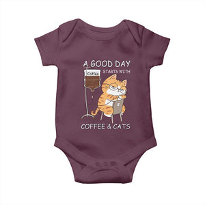 A Good Day Starts With Coffee And Cats Baby Onesie Funny Purrfect Morning TS12 Maroon Print Your Wear