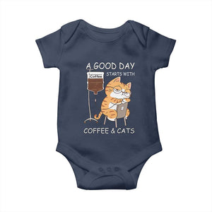 A Good Day Starts With Coffee And Cats Baby Onesie Funny Purrfect Morning TS12 Navy Print Your Wear