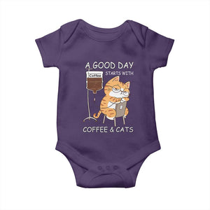 A Good Day Starts With Coffee And Cats Baby Onesie Funny Purrfect Morning TS12 Purple Print Your Wear