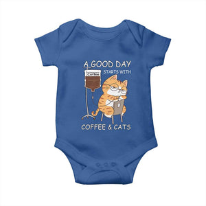A Good Day Starts With Coffee And Cats Baby Onesie Funny Purrfect Morning TS12 Royal Blue Print Your Wear