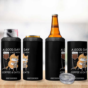 A Good Day Starts With Coffee And Cats 4 in 1 Can Cooler Tumbler Funny Purrfect Morning TS12 Print Your Wear