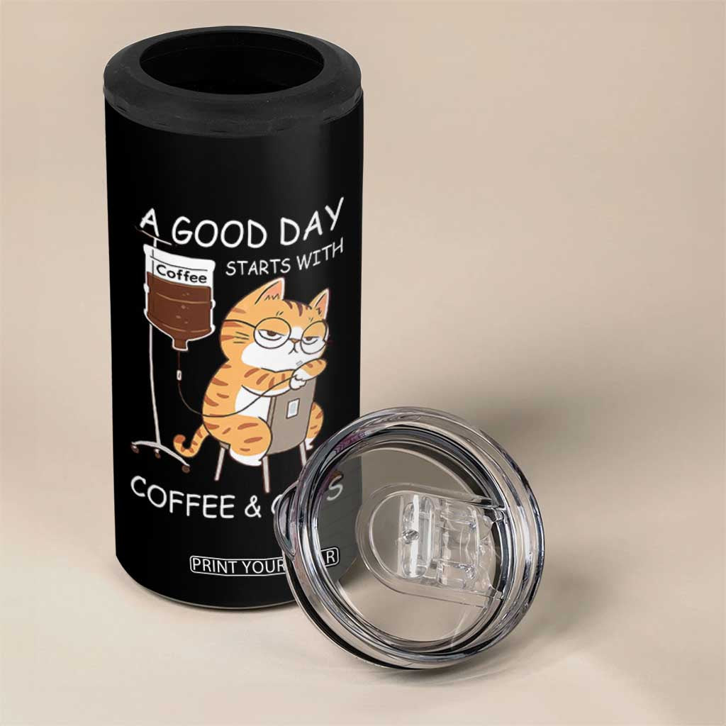 A Good Day Starts With Coffee And Cats 4 in 1 Can Cooler Tumbler Funny Purrfect Morning TS12 Print Your Wear