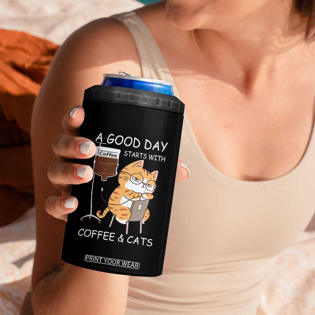 A Good Day Starts With Coffee And Cats 4 in 1 Can Cooler Tumbler Funny Purrfect Morning TS12 Print Your Wear