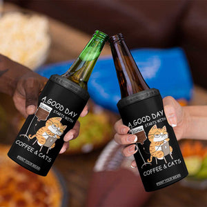 A Good Day Starts With Coffee And Cats 4 in 1 Can Cooler Tumbler Funny Purrfect Morning TS12 Print Your Wear