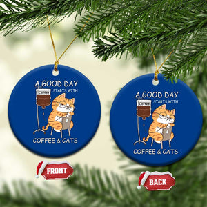 A Good Day Starts With Coffee And Cats Ceramic Ornament Funny Purrfect Morning TS12 1pc Blue Print Your Wear
