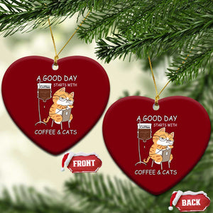A Good Day Starts With Coffee And Cats Ceramic Ornament Funny Purrfect Morning TS12 Print Your Wear