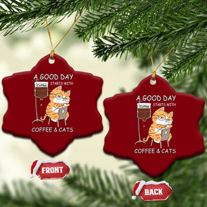 A Good Day Starts With Coffee And Cats Ceramic Ornament Funny Purrfect Morning TS12 Print Your Wear