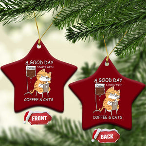 A Good Day Starts With Coffee And Cats Ceramic Ornament Funny Purrfect Morning TS12 Print Your Wear