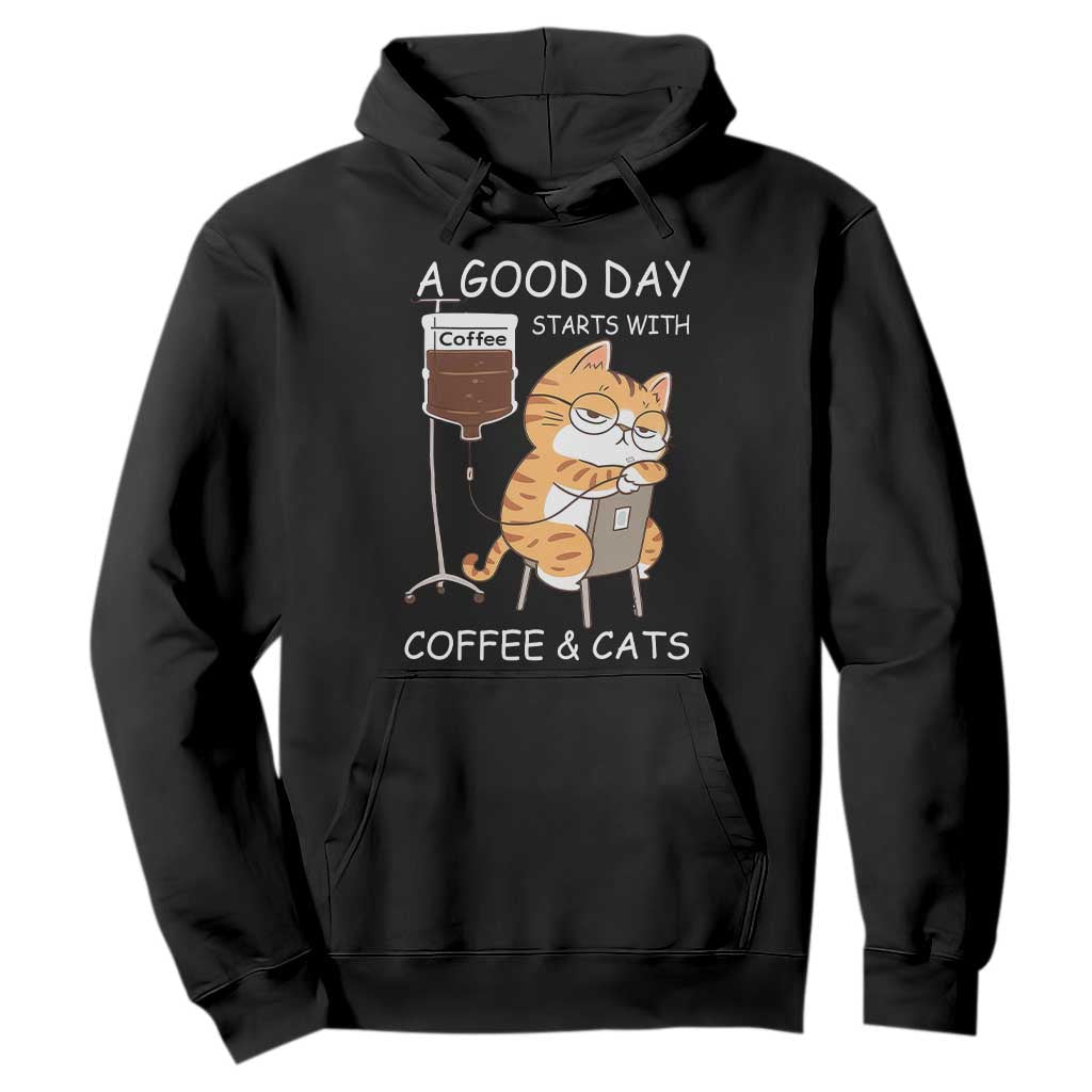 A Good Day Starts With Coffee And Cats Hoodie Funny Purrfect Morning TS12 Black Print Your Wear