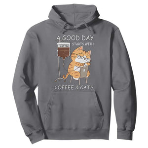 A Good Day Starts With Coffee And Cats Hoodie Funny Purrfect Morning TS12 Charcoal Print Your Wear