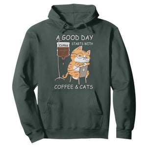 A Good Day Starts With Coffee And Cats Hoodie Funny Purrfect Morning TS12 Dark Forest Green Print Your Wear