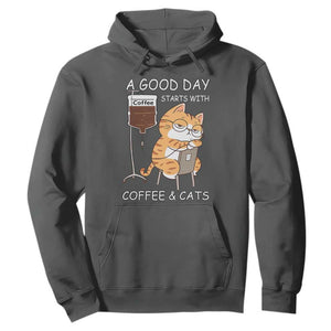 A Good Day Starts With Coffee And Cats Hoodie Funny Purrfect Morning TS12 Dark Heather Print Your Wear