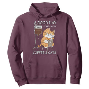 A Good Day Starts With Coffee And Cats Hoodie Funny Purrfect Morning TS12 Maroon Print Your Wear