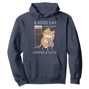 A Good Day Starts With Coffee And Cats Hoodie Funny Purrfect Morning TS12 Navy Print Your Wear