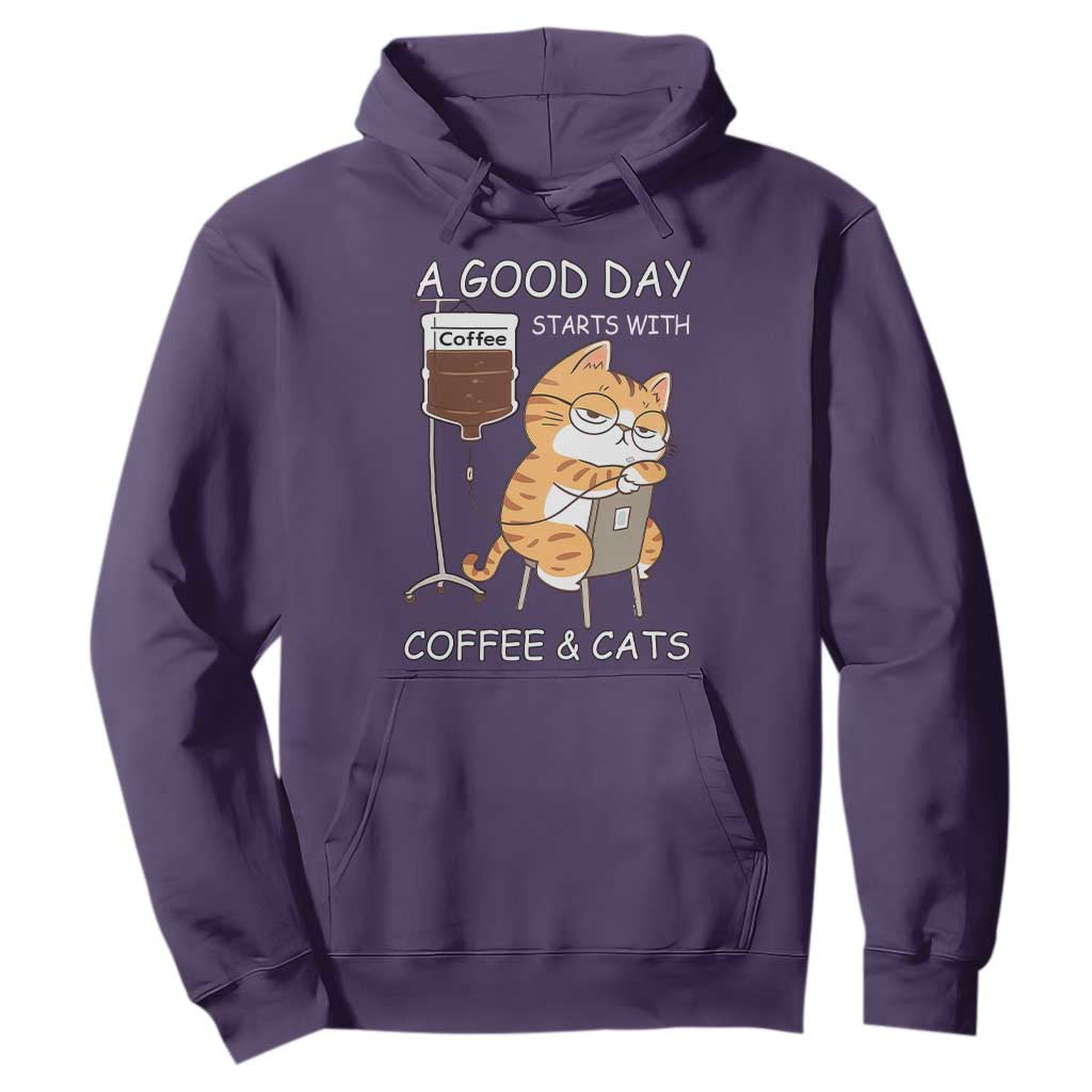 A Good Day Starts With Coffee And Cats Hoodie Funny Purrfect Morning TS12 Purple Print Your Wear