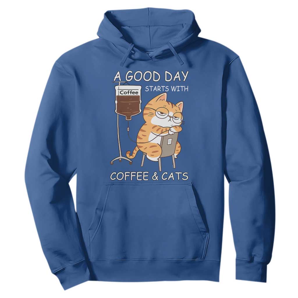 A Good Day Starts With Coffee And Cats Hoodie Funny Purrfect Morning TS12 Royal Blue Print Your Wear