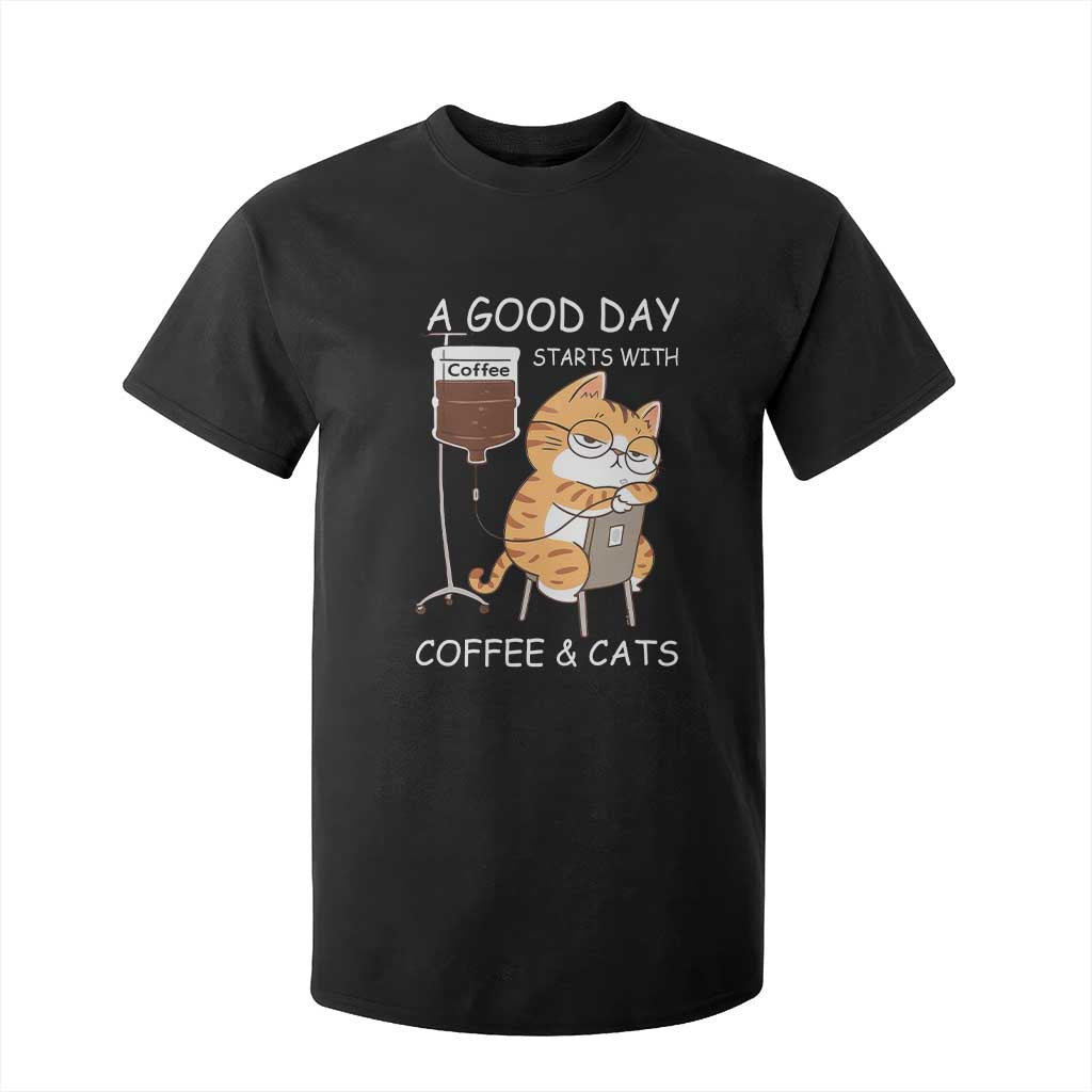 A Good Day Starts With Coffee And Cats T Shirt For Kid Funny Purrfect Morning TS12 Black Print Your Wear
