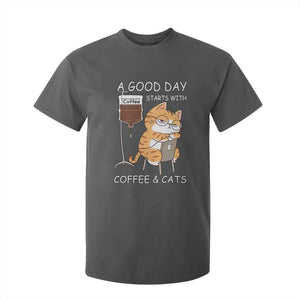 A Good Day Starts With Coffee And Cats T Shirt For Kid Funny Purrfect Morning TS12 Dark Heather Print Your Wear