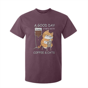 A Good Day Starts With Coffee And Cats T Shirt For Kid Funny Purrfect Morning TS12 Maroon Print Your Wear