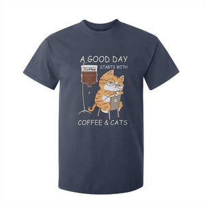 A Good Day Starts With Coffee And Cats T Shirt For Kid Funny Purrfect Morning TS12 Navy Print Your Wear