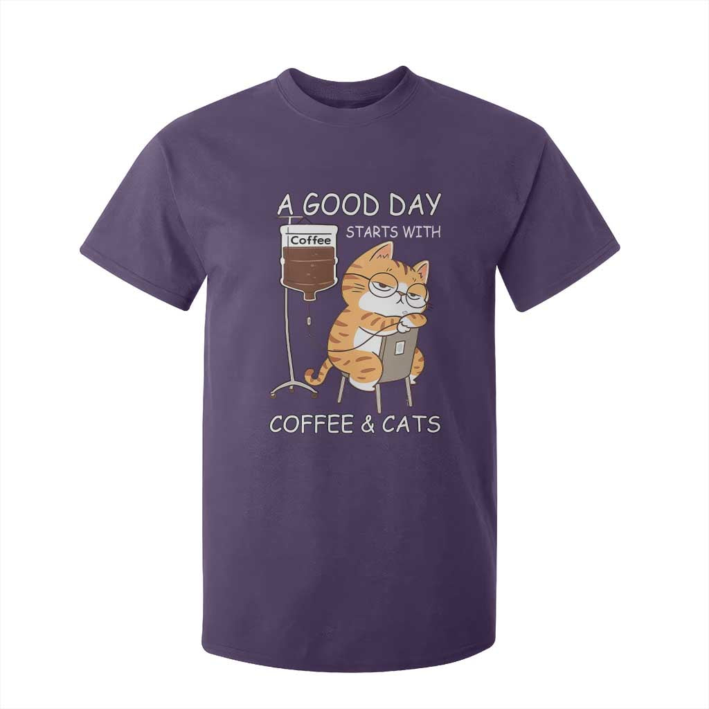A Good Day Starts With Coffee And Cats T Shirt For Kid Funny Purrfect Morning TS12 Purple Print Your Wear