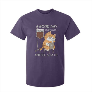 A Good Day Starts With Coffee And Cats T Shirt For Kid Funny Purrfect Morning TS12 Purple Print Your Wear