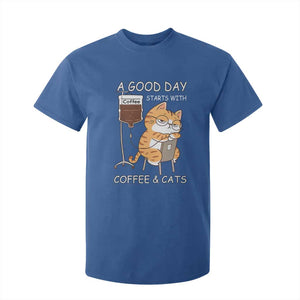A Good Day Starts With Coffee And Cats T Shirt For Kid Funny Purrfect Morning TS12 Royal Blue Print Your Wear