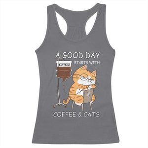 A Good Day Starts With Coffee And Cats Racerback Tank Top Funny Purrfect Morning TS12 Charcoal Print Your Wear