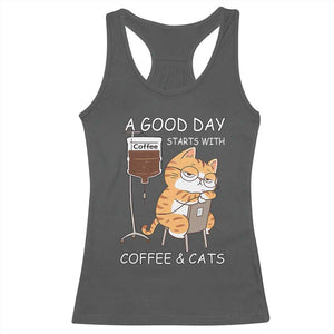 A Good Day Starts With Coffee And Cats Racerback Tank Top Funny Purrfect Morning TS12 Dark Heather Print Your Wear