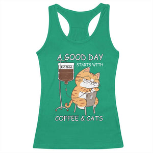 A Good Day Starts With Coffee And Cats Racerback Tank Top Funny Purrfect Morning TS12 Irish Green Print Your Wear