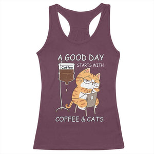 A Good Day Starts With Coffee And Cats Racerback Tank Top Funny Purrfect Morning TS12 Maroon Print Your Wear