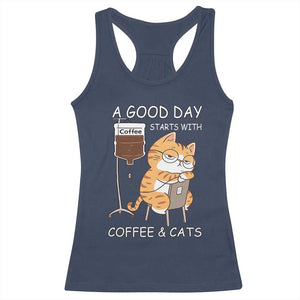 A Good Day Starts With Coffee And Cats Racerback Tank Top Funny Purrfect Morning TS12 Navy Print Your Wear