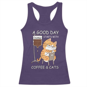 A Good Day Starts With Coffee And Cats Racerback Tank Top Funny Purrfect Morning TS12 Purple Print Your Wear