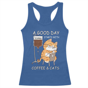 A Good Day Starts With Coffee And Cats Racerback Tank Top Funny Purrfect Morning TS12 Royal Blue Print Your Wear