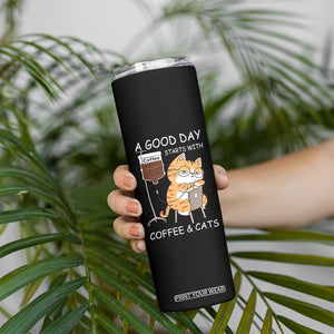 A Good Day Starts With Coffee And Cats Skinny Tumbler Funny Purrfect Morning TS12 Print Your Wear