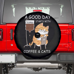 A Good Day Starts With Coffee And Cats Spare Tire Cover Funny Purrfect Morning TS12 Black Print Your Wear