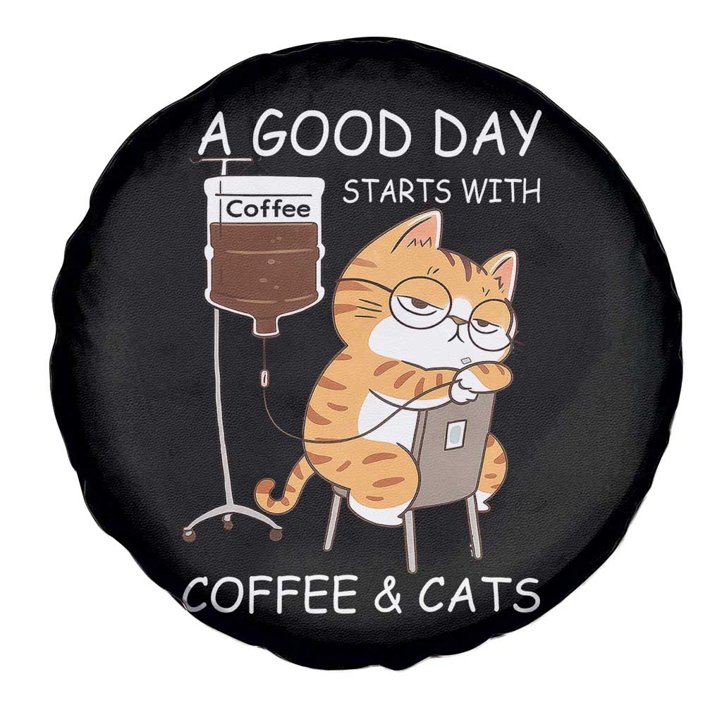 A Good Day Starts With Coffee And Cats Spare Tire Cover Funny Purrfect Morning TS12 Print Your Wear