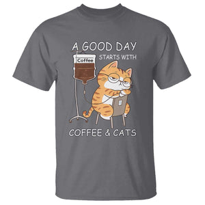 A Good Day Starts With Coffee And Cats T Shirt Funny Purrfect Morning TS12 Charcoal Print Your Wear