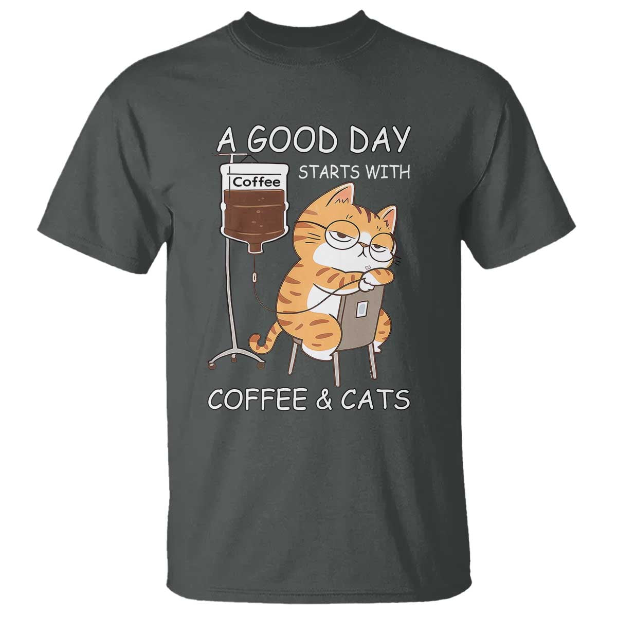 A Good Day Starts With Coffee And Cats T Shirt Funny Purrfect Morning TS12 Dark Heather Print Your Wear