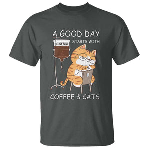 A Good Day Starts With Coffee And Cats T Shirt Funny Purrfect Morning TS12 Dark Heather Print Your Wear
