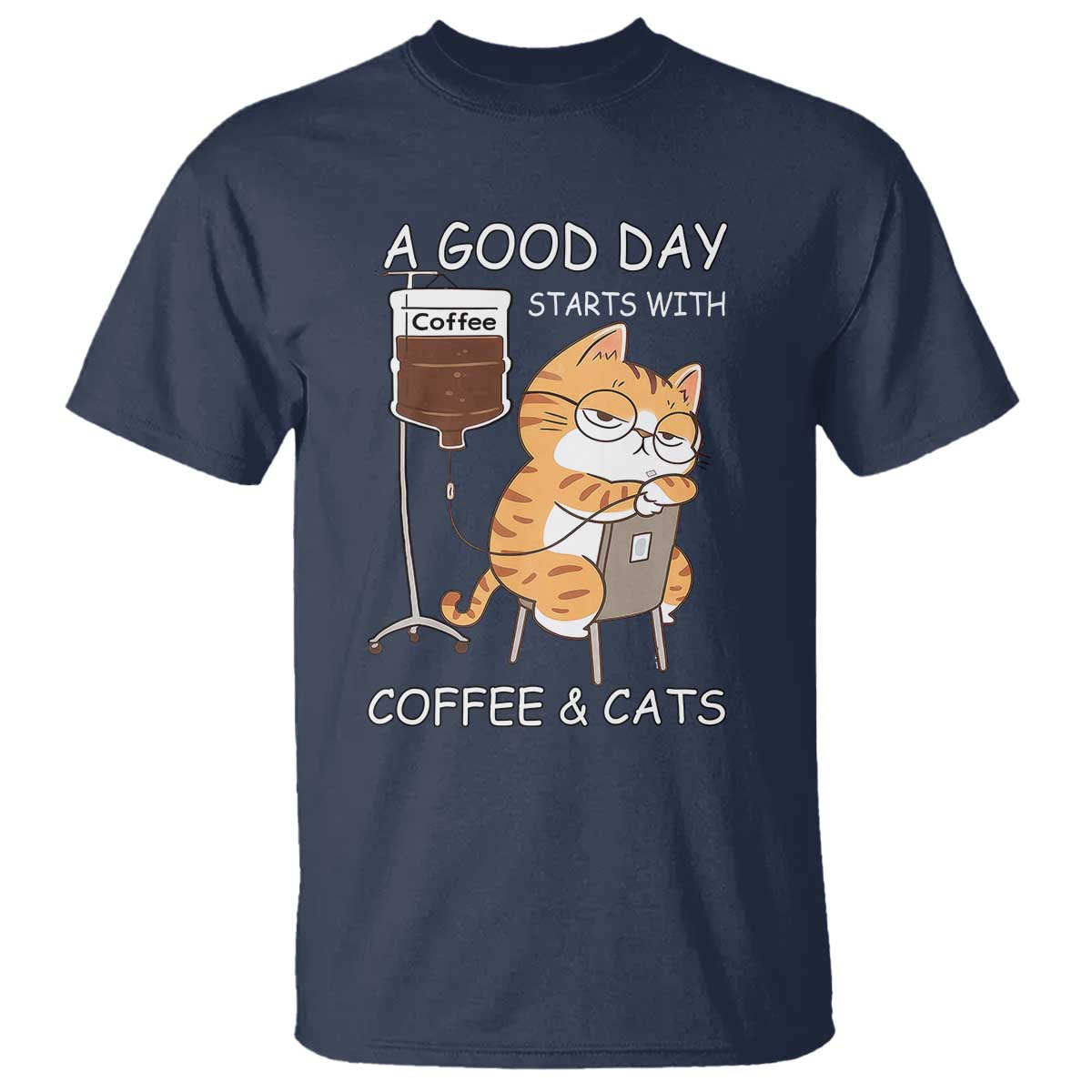 A Good Day Starts With Coffee And Cats T Shirt Funny Purrfect Morning TS12 Navy Print Your Wear