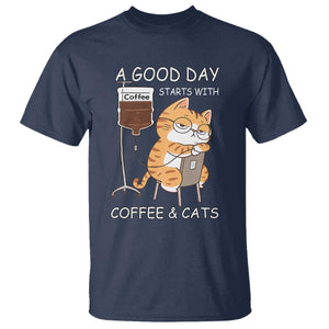 A Good Day Starts With Coffee And Cats T Shirt Funny Purrfect Morning TS12 Navy Print Your Wear