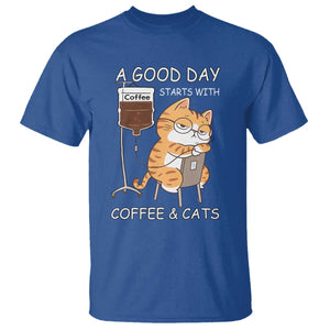 A Good Day Starts With Coffee And Cats T Shirt Funny Purrfect Morning TS12 Royal Blue Print Your Wear