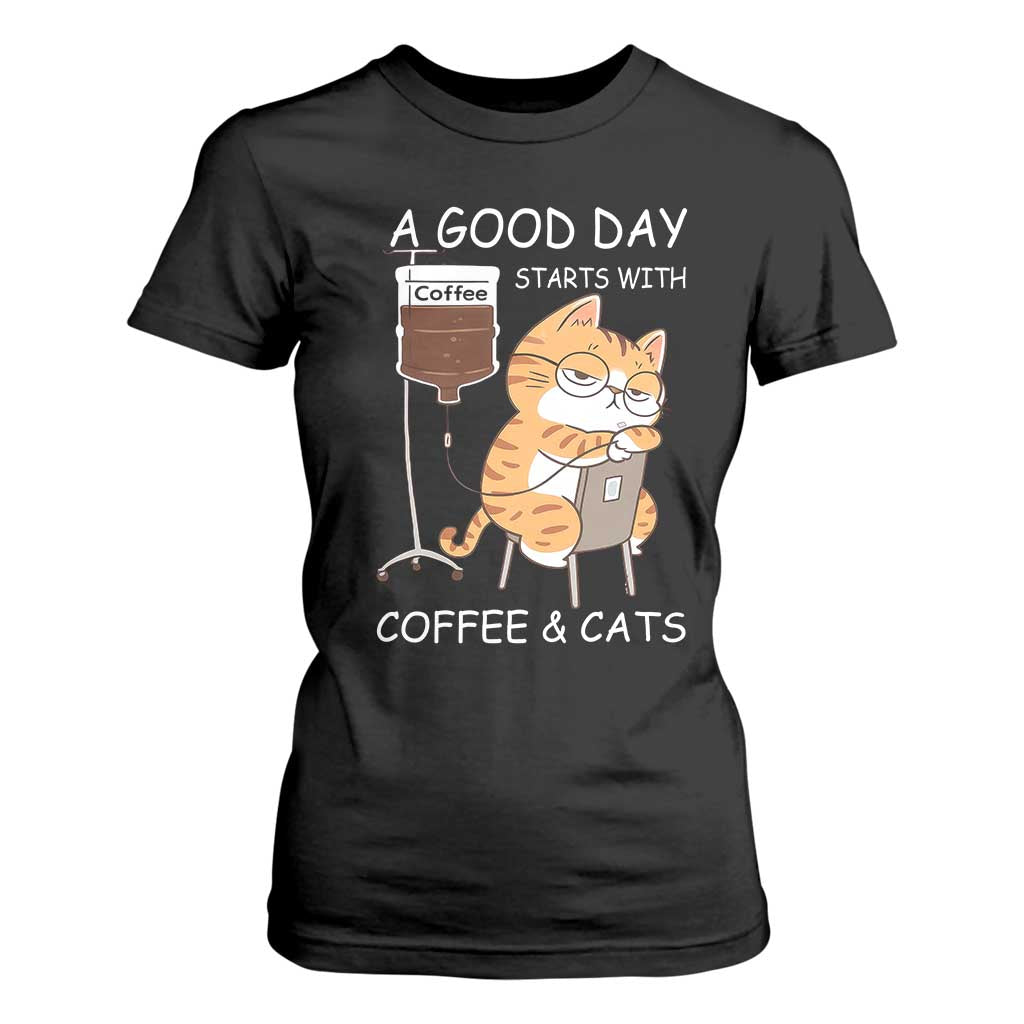 A Good Day Starts With Coffee And Cats T Shirt For Women Funny Purrfect Morning TS12 Black Print Your Wear
