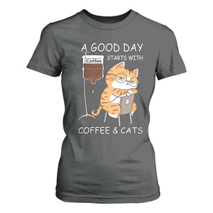 A Good Day Starts With Coffee And Cats T Shirt For Women Funny Purrfect Morning TS12 Dark Heather Print Your Wear