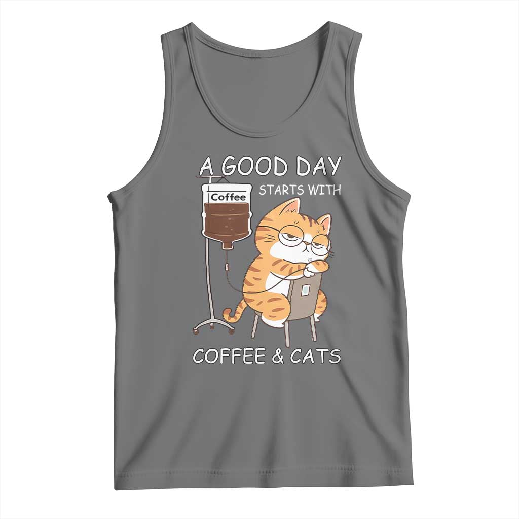 A Good Day Starts With Coffee And Cats Tank Top Funny Purrfect Morning TS12 Black Heather Print Your Wear