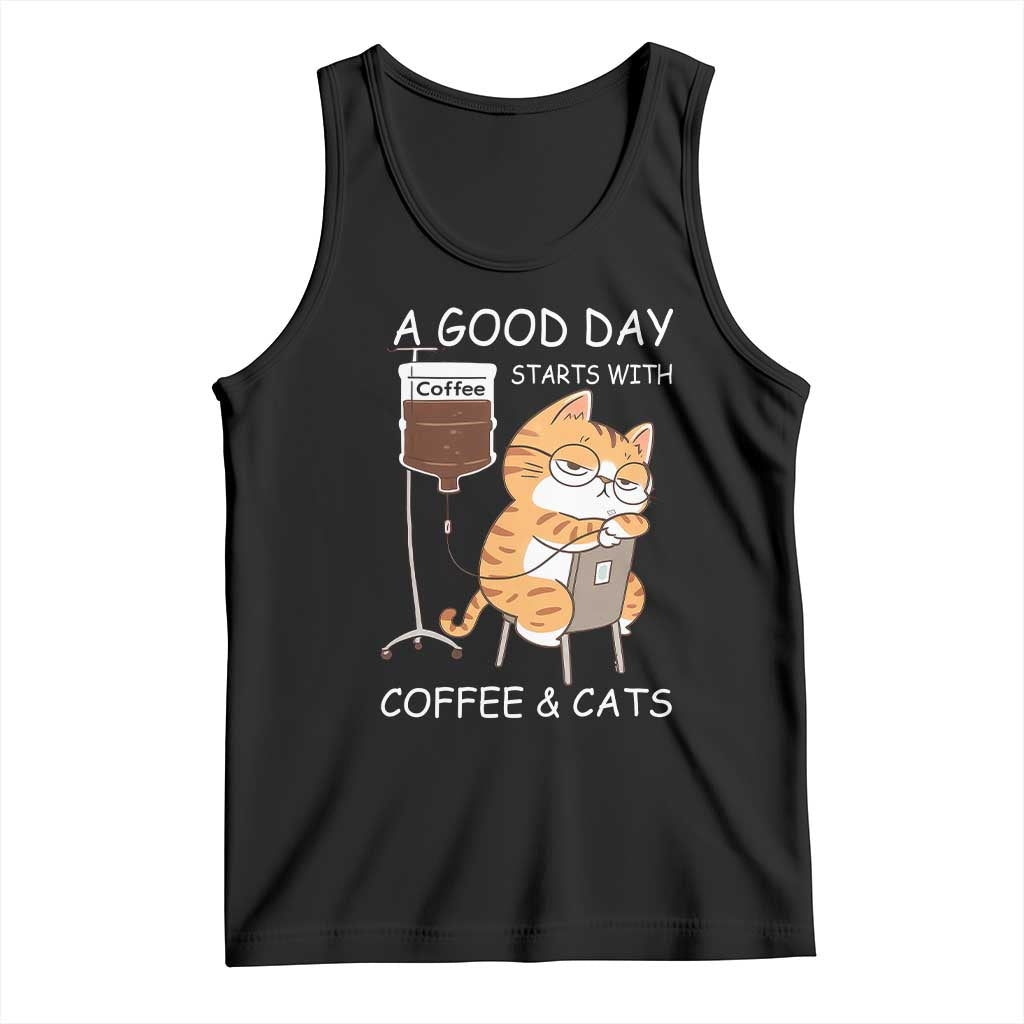 A Good Day Starts With Coffee And Cats Tank Top Funny Purrfect Morning TS12 Black Print Your Wear